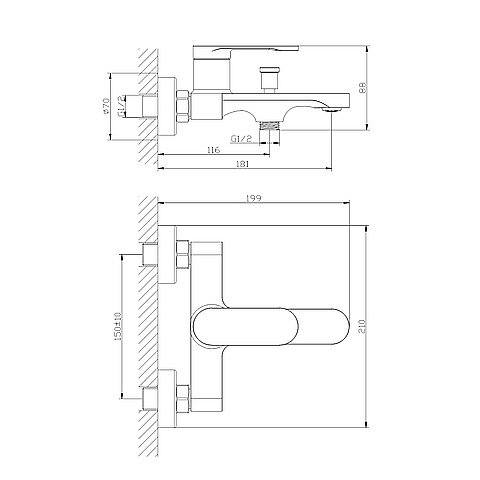 Смеситель для ванны Orange VESPER M10-100b черный купить в интернет-магазине сантехники Sanbest