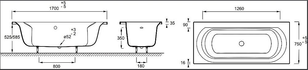 Ванна Jacob Delafon ELISE RU 170x75 купить в интернет-магазине Sanbest