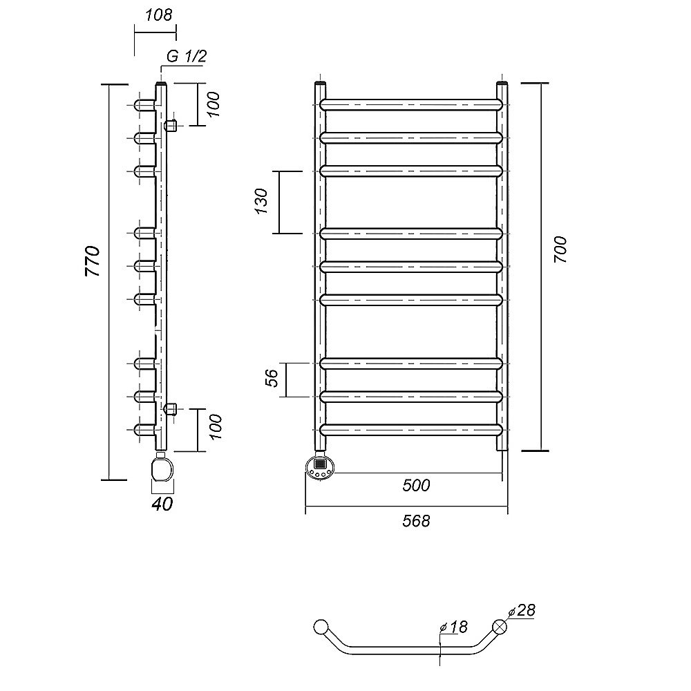 Полотенцесушитель электрический Domoterm Лаура П9 500x700 АБР E бронза купить в интернет-магазине сантехники Sanbest