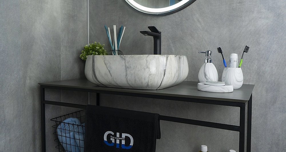 Раковина накладная Gid 45 Mnc189 54425 серый мрамор купить в интернет-магазине Sanbest