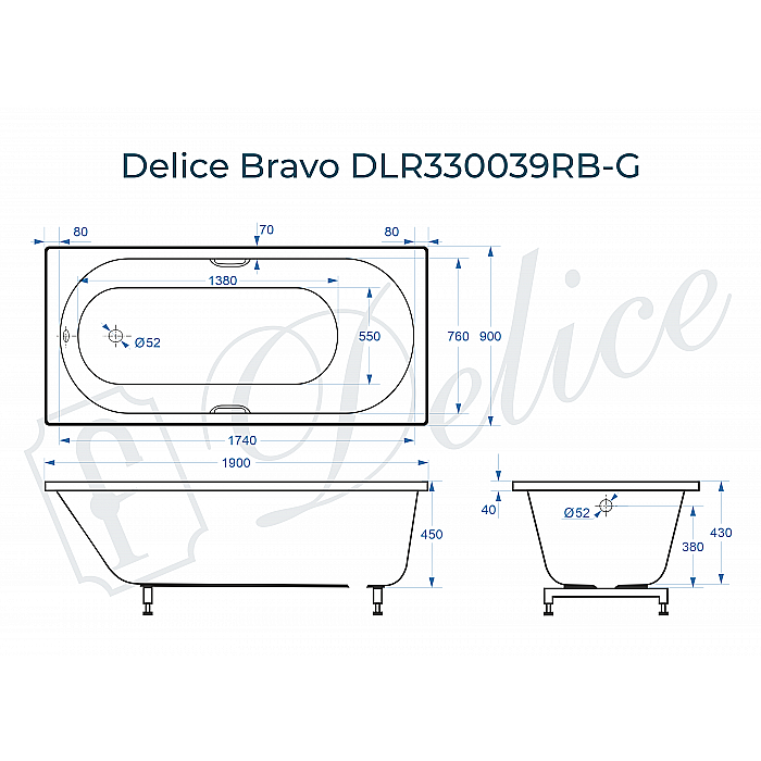 Ванна Delice Bravo DLR330039RB-G 190х90 белая/ручки черные купить в интернет-магазине Sanbest