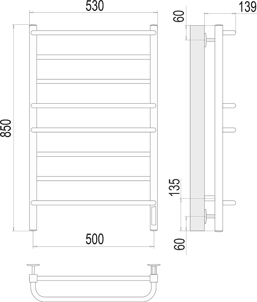 Полотенцесушитель электрический Terminus Евромикс квадро П8 500х850 quick touch купить в интернет-магазине сантехники Sanbest
