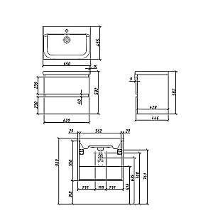 Тумба с раковиной Caprigo Forte 65 два ящика, айрон для ванной в интернет-магазине Sanbest