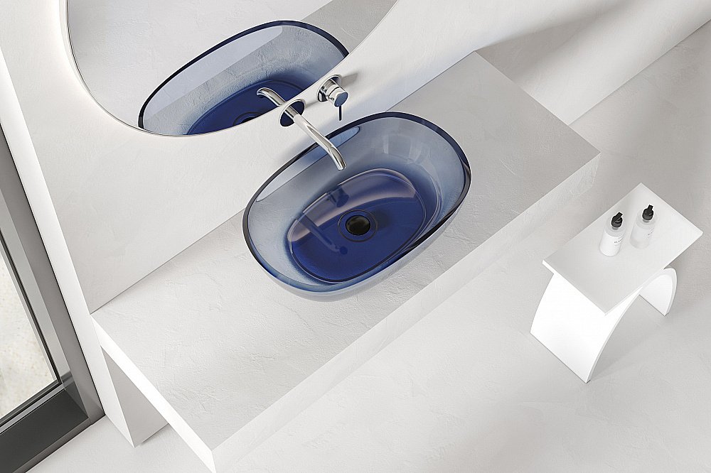 Раковина накладная прозрачная ABBER Kristall AT2805Saphir синяя купить в интернет-магазине Sanbest