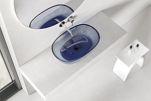 Раковина накладная прозрачная ABBER Kristall AT2805Saphir синяя купить в интернет-магазине Sanbest