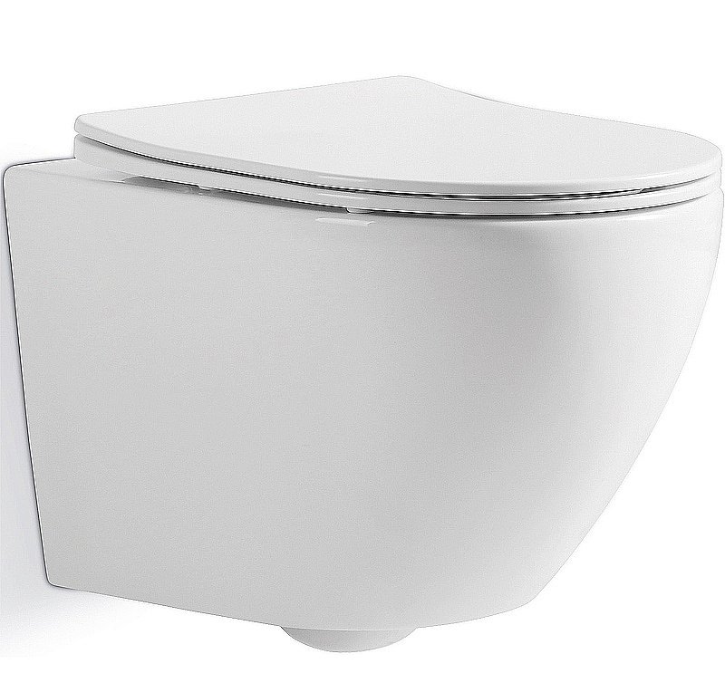 Унитаз подвесной CeramaLux 2197MW белый матовый, безободковый, с крышкой микролифт купить в интернет-магазине Sanbest