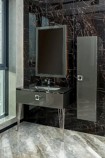 Консоль с раковиной Armadi Art LUCIDO 80 глянцевый графит для ванной в интернет-магазине сантехники Sanbest