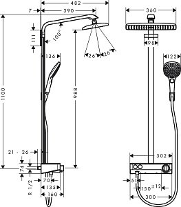 Душевая система Hansgrohe Raindance E Showerpipe 360 1jet 27288400 купить в интернет-магазине сантехники Sanbest