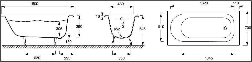 Ванна чугунная Jacob Delafon SOISSONS 150x70 купить в интернет-магазине Sanbest