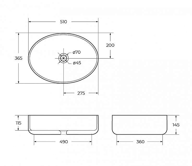 Раковина накладная BelBagno 510 BB1049 белая купить в интернет-магазине Sanbest