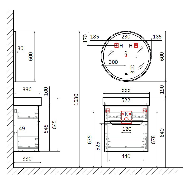 Тумба с раковиной Jorno Folk 55 белая для ванной в интернет-магазине Sanbest