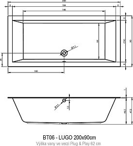 Ванна акриловая Riho LUGO 200x90 PLUG & PLAY купить в интернет-магазине Sanbest