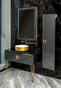 Консоль с раковиной и столешницей Armadi Art LUCIDO 80 глянцевый графит для ванной в интернет-магазине сантехники Sanbest