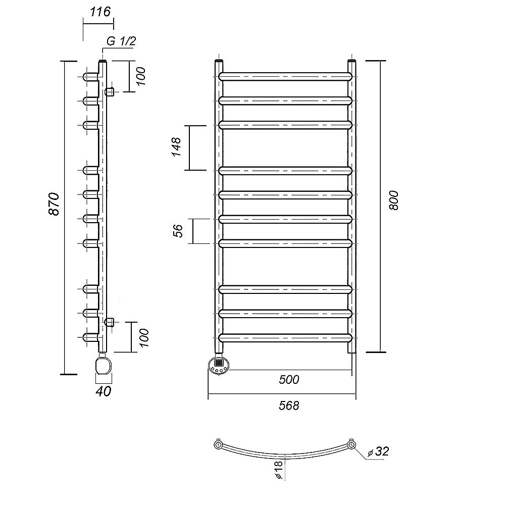 Полотенцесушитель электрический Domoterm Калипсо П10 500x800 E хром купить в интернет-магазине сантехники Sanbest