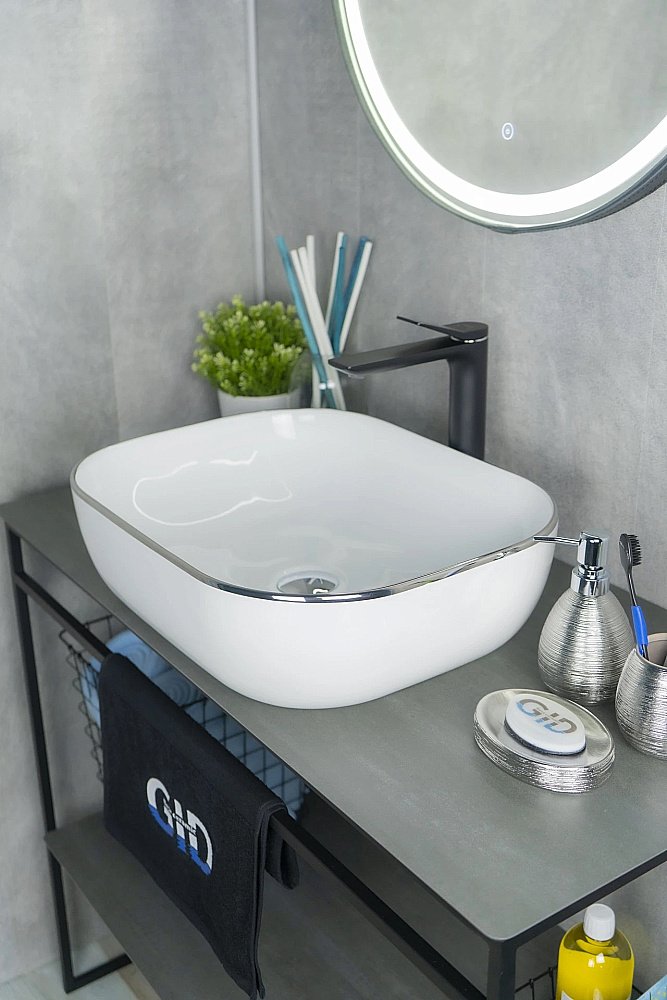Раковина накладная Gid 50 D1302H011 53305 белая, хром купить в интернет-магазине Sanbest