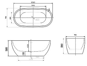 Ванна акриловая ART&MAX AM-218-150x75 купить в интернет-магазине Sanbest