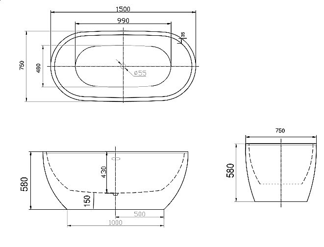 Ванна акриловая ART&MAX AM-218-150x75 купить в интернет-магазине Sanbest