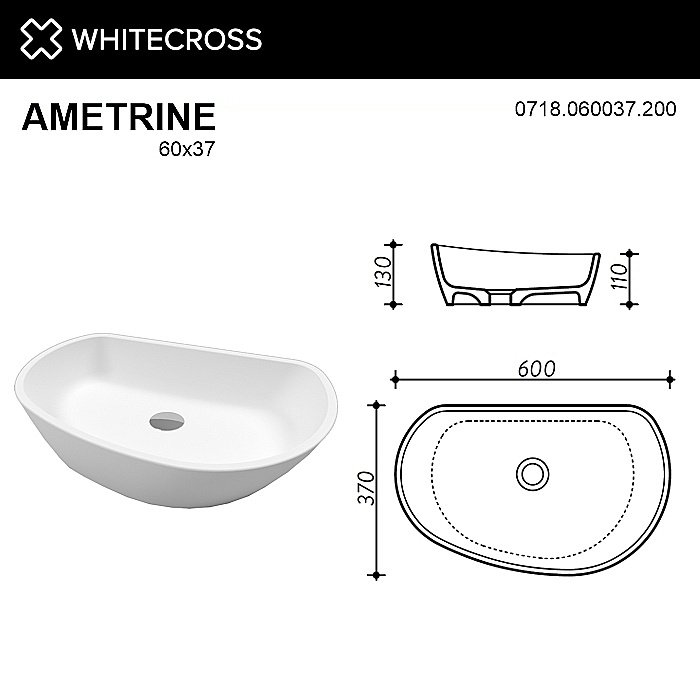 Раковина накладная WhiteCross AMETRINE 60 0718.060037.200 белая матовая купить в интернет-магазине Sanbest
