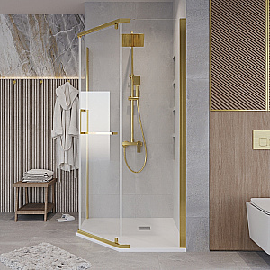 Душевой уголок Grossman Pragma 90х90 302.K33.03.9090.32.00 стекло прозрачное/профиль золото брашированное купить в интернет-магазине Sanbest