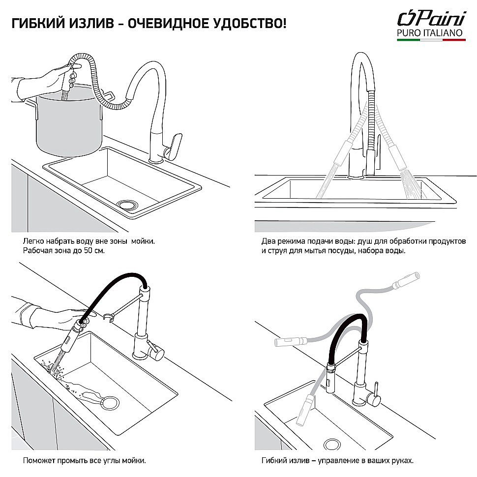 Смеситель для кухни PAINI Le Mans 90CR557LLPE2SKM хром купить в интернет-магазине сантехники Sanbest