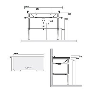 Консоль с раковиной Kerasan Waldorf 120 бронза с 3 отверстиями для ванной в интернет-магазине сантехники Sanbest