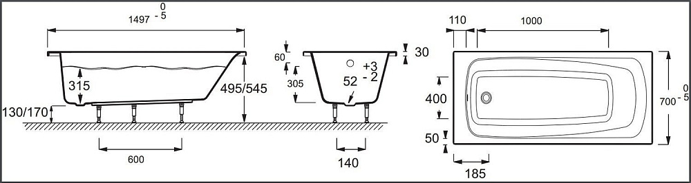 Ванна Jacob Delafon PATIO E6810RU-01 150х70 купить в интернет-магазине Sanbest