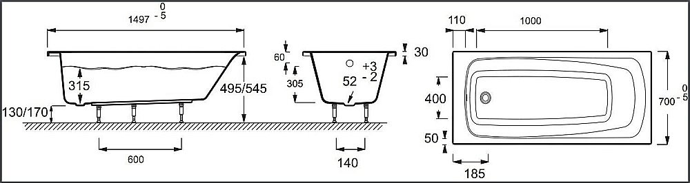 Ванна Jacob Delafon PATIO E6810RU-01 150х70 купить в интернет-магазине Sanbest