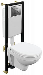 Унитаз подвесной Cersanit NATURE CO DPL EO c инсталляцией BLACK/кнопка LEON хром глянцевый, с крышкой микролифт, безободковый купить в интернет-магазине Sanbest