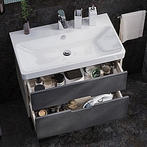 Тумба с раковиной Акватон Оливия 80 грей/дуб ойстер для ванной в интернет-магазине Sanbest