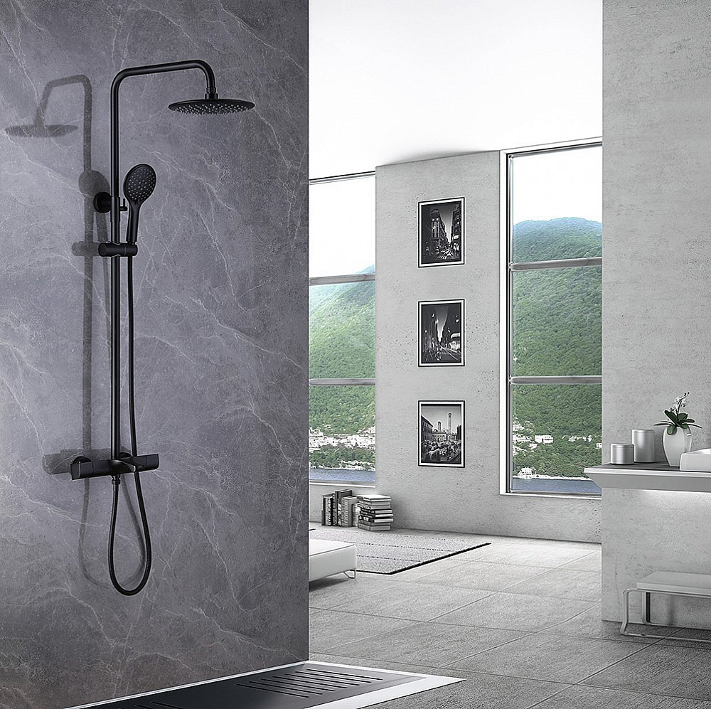 Душевая система Abber Thermostat AF8516BL черная матовая купить в интернет-магазине сантехники Sanbest