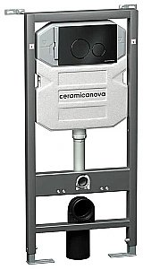 Унитаз подвесной Ceramica Nova Forma CN3009_1001B_1000 безободковый, с крышкой микролифт, с инсталляцией и черной матовой кнопкой купить в интернет-магазине Sanbest