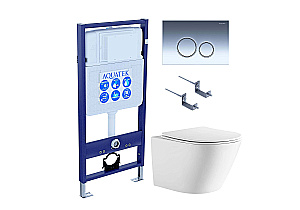 Унитаз подвесной с инсталляцией Aquatek Либерти SET AQUATEK ЛИБЕРТИ-018 4в1 белый/кнопка хром, безободковый, с крышкой микролифт, слив торнадо купить в интернет-магазине Sanbest