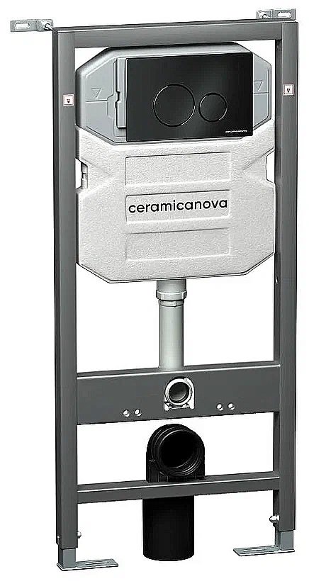 Унитаз подвесной Ceramica Nova Forma CN3009_1001B_1000 безободковый, с крышкой микролифт, с инсталляцией и черной матовой кнопкой купить в интернет-магазине Sanbest