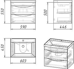 Тумба с раковиной подвесная Grossman ТАЛИС 106010 60 Бетон пайн/белый глянец для ванной в интернет-магазине Sanbest