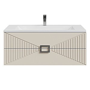 Тумба с раковиной подвесная Grossman ЛУКСОР 100 с 2-я ящ, бежевая матовая для ванной в интернет-магазине Sanbest