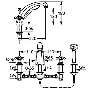 Смеситель для ванны с душевым набором Kludi Adlon 515244520 золото купить в интернет-магазине сантехники Sanbest