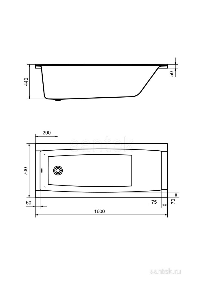 Ванна Santek Santorini 1WH302494 160x70 купить в интернет-магазине Sanbest