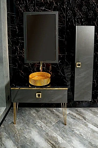 Консоль с раковиной и столешницей Armadi Art LUCIDO 80 глянцевый графит для ванной в интернет-магазине сантехники Sanbest