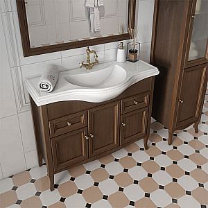 Тумба с раковиной Caprigo Lion 105 три двери, два ящика, античный орех для ванной в интернет-магазине Sanbest