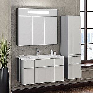 Тумба с раковиной Опадирис Кристалл 90 титан/белый для ванной в интернет-магазине Sanbest