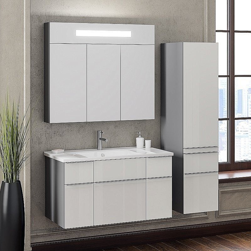 Тумба с раковиной Опадирис Кристалл 90 титан/белый для ванной в интернет-магазине Sanbest