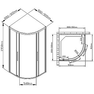 Душевой уголок DTO HB 90 98886 с рисунком/профиль черный купить в интернет-магазине Sanbest
