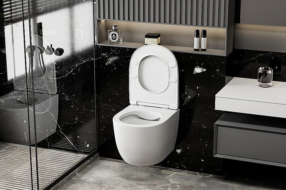 Унитаз подвесной ABBER Bequem AC1100MW с крышкой микролифт, безободковый, белый матовый купить в интернет-магазине Sanbest