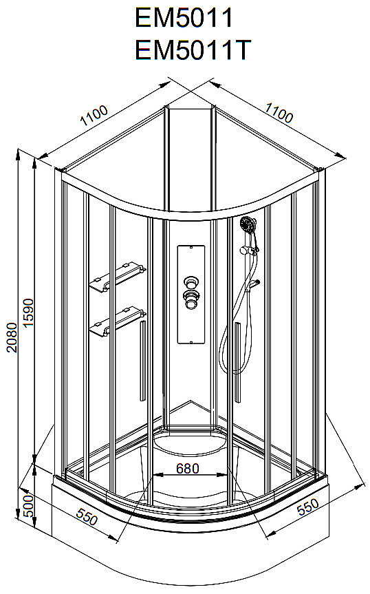 Душевая кабина AvaCan EM Серия EM5011Nnew 110х110 без крыши купить в интернет-магазине Sanbest