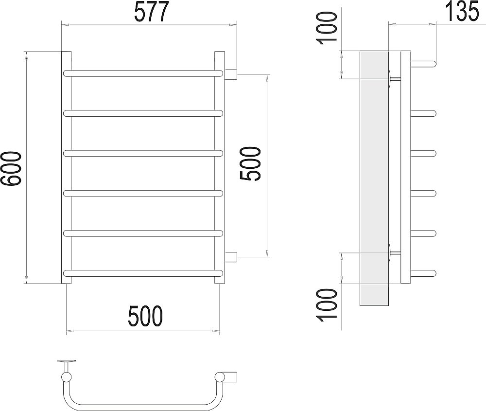 Полотенцесушитель водяной Terminus Стандарт П6 500х600 с боковым подключением 500 купить в интернет-магазине сантехники Sanbest