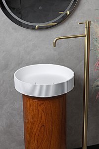 Раковина Boheme Corian 40 801-R-MW+801-Base-RWood белая матовая/Red Wood купить в интернет-магазине Sanbest