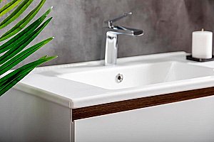 Тумба с раковиной Armadi Art Capolda 85 белая с ручкой орех для ванной в интернет-магазине Sanbest