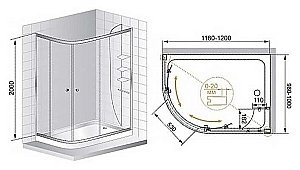 Душевой уголок Cezares Anima 100х120 ANIMA-RH-2-120/100-C-Cr-RL стекло прозрачное/профиль хром купить в интернет-магазине Sanbest
