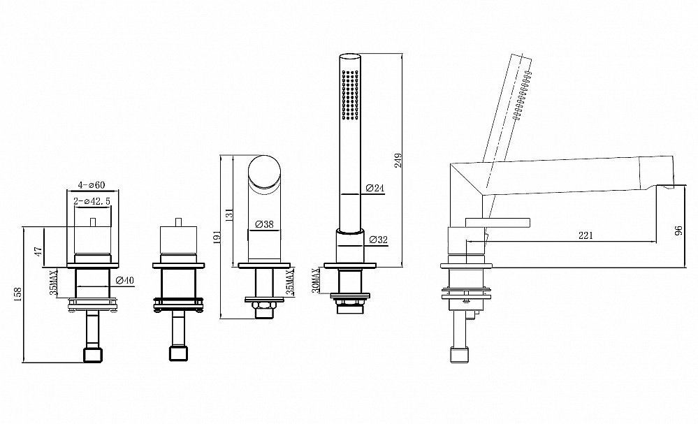 Смеситель для ванны Abber Perfekte 316 AF8A13BG брашированное золото купить в интернет-магазине сантехники Sanbest