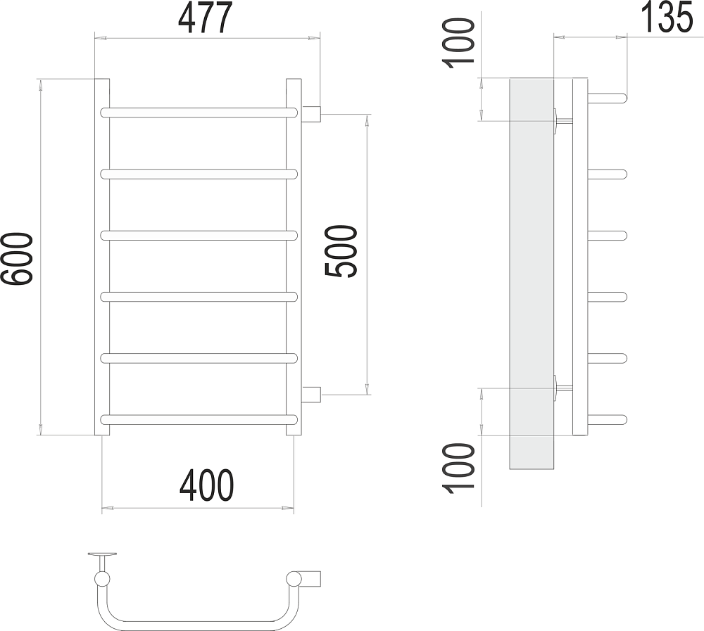 Полотенцесушитель водяной Terminus Стандарт П6 400х600 с боковым подключением 500 купить в интернет-магазине сантехники Sanbest